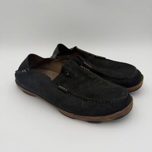 Olukai Moloa Black Leather Slip On Fold Down Heel Loafer Shoes Mens Size 12